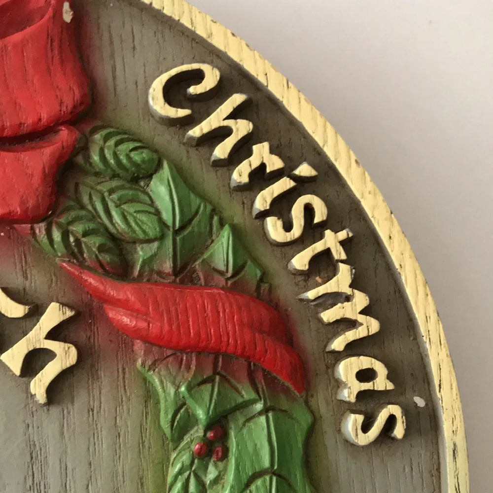Holiday Welcome Wreath Plaque - Red and Green Christmas Wall Decor